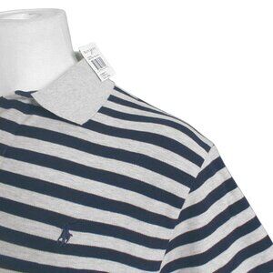 NEW Vintage Polo Ralph Lauren Polo Shirt! L  Gray and Navy Stripe  Navy Player